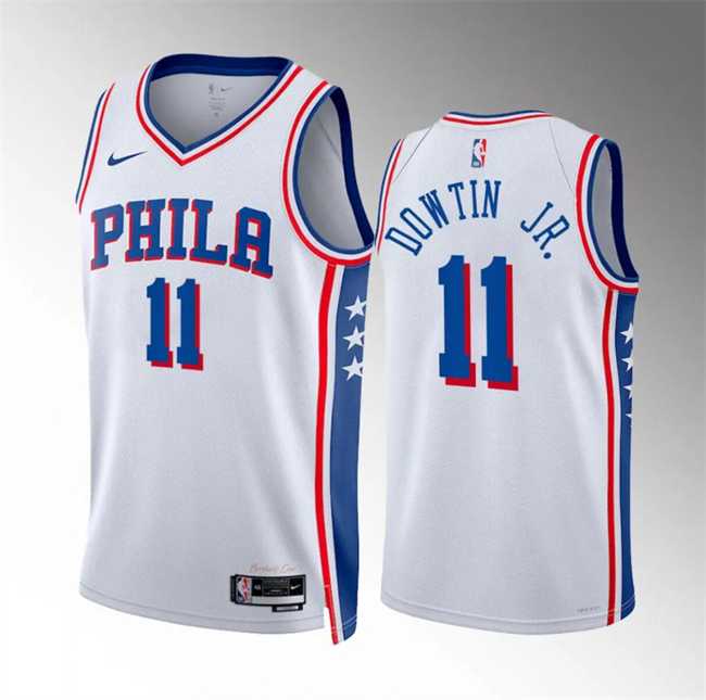 Mens Philadelphia 76ers #11 Jeff Dowtin Jr White Association Edition Stitched Jersey Dzhi